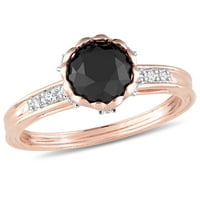 Карат Т. В. черно - бял диамант 10кт Розово злато годежен пръстен
