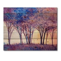 Дизайнарт 'цветни сини дървета Абстрактен горски пейзаж' Модерен принт върху естествена борова дървесина