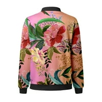 Hunpta Women Loose Coat o Neck Zipper Long Loweve Classic Zipper Flower Print Jacket Небрежно ежедневно яке за джобове