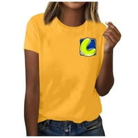 Продължителност！ TofoTl летни върхове за жени, женски летни тениски с къс ръкав Crewneck Небрежно модно писмо модел отпечатани блузи Златни xxl