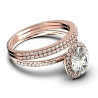 Комплект булчински пръстен Art Deco 2. Карат овален нарязан диамантен мосанит годежен пръстен, сватбен пръстен в 10k плътно бяло злато, подарък за нея, подарък за жена, обещание за трио на пръстена трио
