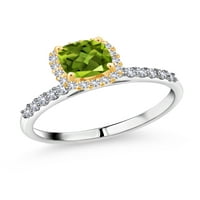 Gem Stone King 1. Ct Green Peridot White Създаден сапфир 10K бял златен пръстен с жълто злато