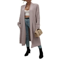 Дамски дълъг ръкав трикотажни жилетка Мода Плътен цвят хлабав дълъг стил палто с джобове