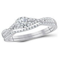 Бижута 14кт Бяло Злато дамски диамант кръг Булчински Сватба годежен пръстен група комплект
