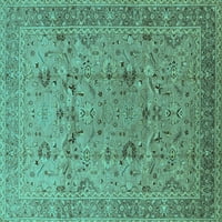 Ahgly Company Machine Wareable Indoor Rectangle Oriental Turquoise Blue Traditional Area Rugs, 8 '12'