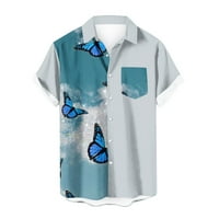 Мъже случайни мода плажна риза завой надолу печат Пачуърк джоб Блуза хавайски стил бутон с къс ръкав върхове