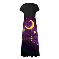Не пропускайте Himiway Women Summer Fashion Fashion Halloween Print Ressing for Women For Women V Neck Short Lleeve Maxi Dress Purple XXL