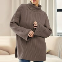 Пуловер usmixi за жени огромен пуловер за костенурка за жени моден страничен цепчици плетен оребът уютен пуловер пуловер върхове зимен дълъг ръкав солиден ежедневен пуловер върхове клирънс
