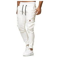 Ханас Мъжки Панталони Мъже Лятна Мода Ежедневни Къси Товарни Спортни Джогинг Дълги Спортни Панталони Бели С