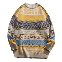 Жени и мъже есен зима винтидж ивици с пуловер контраст печат модни пуловери за пуловери за жени пуловер жълт xxl