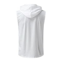 Puawkoer мъже пролетта лятна жилетка риза ежедневни спортове плътни цветни върхове без ръкави с цип качулка свободна мека блуза топ мъжки мода xl бяло