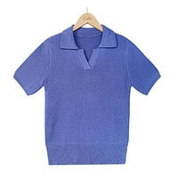 USMIXI Женски ризи с v-образен шкаф с къс ръкав солидни летни сладки върхове Дами ежедневни леки каулички за каране на реве