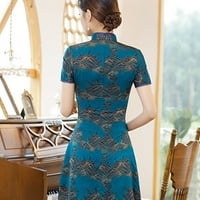 Луксозни жени Cheongsam рокля Slim Chineses стил ретро елегантен благороден банкет синьо 3xl