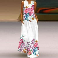Amousa Women's Summer Fashion Lea Levelecs дълга рокля с v-образно отпечатани рокли женски рокли рокли