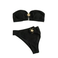 Дамски Bandeau бикини комплект без презрамки две бански костюм черупка предни бански костюми