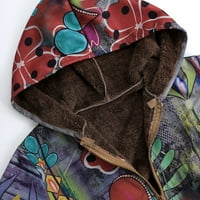 ингуо дамски зимни топли връхни дрехи цветен печат Качулати джобове реколта извънгабаритни палта