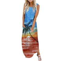 Плюс размер макси рокля за жени Crewneck без ръкави за безлика плаж хавайски плаж плаж парти дълга слънчева рокля
