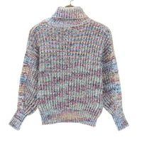 Зимни пуловери за есен за жени Дамски есен с висока яка смесен цвят Цветна пуловер с дълъг ръкав плетен пуловер