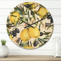 Часовник за стена от тропическо дърво с маслинови и лимонови клонки