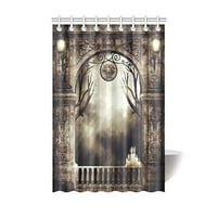 Стара готическа арка с горящи свещи и фентъзи лампи мрачно нощно небе полиестер плат баня за баня завеса с куки комплект с куки