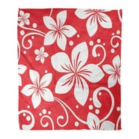 Хвърлете одеяло топло уютно печат фланел червено цвете Хавайски коледен модел Хавай Луау Франгипани лятно парти забавно удобно меко за диван и диван