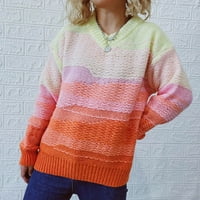 Tdoqot есенни пуловери за жени- V-образни модни пуловер плетен дълъг ръкав дамски пуловери Оранжев размер XL