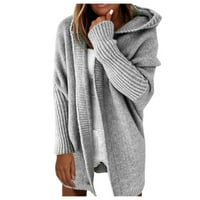 Лайм жилетки за жени жилетка за жени със солидна качулка с ръкав пачуърк отворен пуловер палто мъжки плетет пуловер жилетка сиво xl