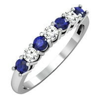 Dazzlingrock Collection 14k кръг синьо сапфир и бял диамант дами каменни сватбена лента пръстен, бяло злато, размер 5