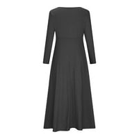 Рокли за жени риза Макси рокли мода жени превръзка пъти Дълъг ръкав причинно-следствена Плътен цвят дълга рокля тъмно сиво
