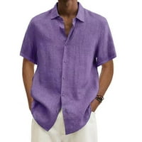 клиос ленени ризи за мъже мода случайни Бутон надолу риза твърди къс ръкав тънък Топ лека риза