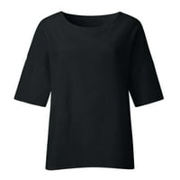 Lopecy-sta блузи за жени облечени ежедневни къси ръкави блузи за жени Продължителен разрешение Женска лятна мода Изрязани ръкави Кръгла шия памучна линия Рука риза Блуза Черно