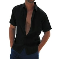 Мъжки ризи Pgeraug Плътна копче за спускане на яка Официално поло ризи за мъже черни 3XL