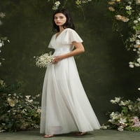 Романтична сватбена рокля с къс ръкав с къс ръкав бежов колан със скрит размер на цип