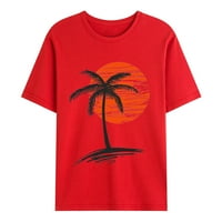 Qiaocaity мъже върховете лято мода ежедневно палмово дърво залез печат плаж тениска с кръгло деколте с къси ръкави върхове, спестявания клирънс
