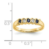 14k жълто златово пръстенна лента Сватбена диамант кръг сапфир синьо, размер 5