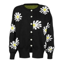 Daqian жилетка за жени плюс размери модни жени ежедневни флорални отпечатани стърчащи плетени жилетка с пуловер с пуловерно палто за жени черно 12