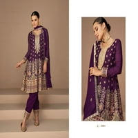 Purple Eid Festival Chinon Muslim Style Кратка рокля Anarkali Kurti за жена от Пенджаби 8462