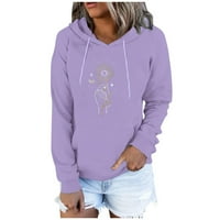 Суитчъри за жени - продажба и предмети с качулка пуловер есен и зимен печат с дълъг ръкав Pocket Purple Hoodie M