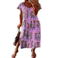 Колиша дами Бохемски лятен слънчев разрез Кафтан лъжичка шия туника рокля Хавайски отпечатани макси рокли