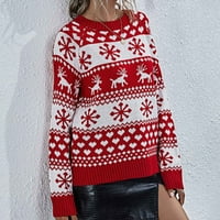 Нов моден Дамски есенен и зимен пуловер-пуловер Около врата едноличен цвят Червен Размер хл