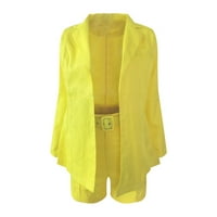 Xinqinghao модно женско яке небрежно изрязани якета с дълъг ръкав солиден цвят якета за врата с джобове жълт xl