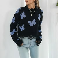 Пуловер за женски пеперуда разхлабена есен зимен пуловер с дълъг ръкав с дълъг ръкав