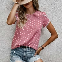 Оалиро дамски върхове и блузи летни розови блузи за жени модни жени с късо ръкав печат кръгла тениска на шията свободна ежедневна летна тройка, m