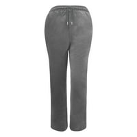 Дамски ежедневни памучни бельо твърди теглисти еластична талия дълги прави панталони сиви 3xl