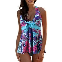 Бански костюм на Aayomet плюс размер за жени, къпащи монокини костюм пола лято две плажни дрехи отпечатани винтидж жени бански костюм, лилаво s
