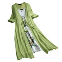 Pgeraug есенни рокли за жени рокли за жени винтидж бохо о-не-деколте флорални принт дантела двустранна ръкав зелена 5xl