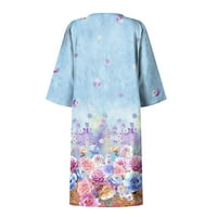 Просвещение йохом летни рокли дамски лятна мода ежедневен флорален принт v шия половин ръкав рокля светло синьо s