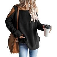 Летни дрехи за жени модерни модни секси ежедневни дълги ръкав твърд плетен пуловер върхове празнични тийнейджъри черни s