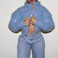 Caicj пуловери за жени отворени предни качулки жилетка с дълъг ръкав небрежно плетено палто с джобове светло синьо, xl