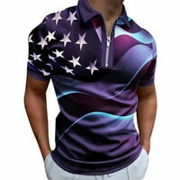 Мъжки поло модна хлабава ревера цип 3D цифров печат Независимост Деня на Деня на топчетата 4 юли тениска лилаво l